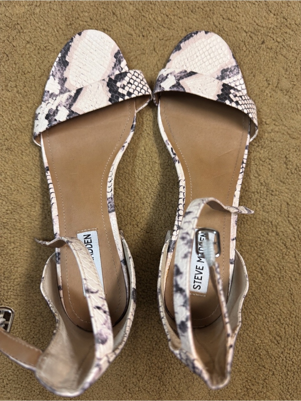 Steve Madden Blush Snake-Print Ankle-Strap Sandal Heels